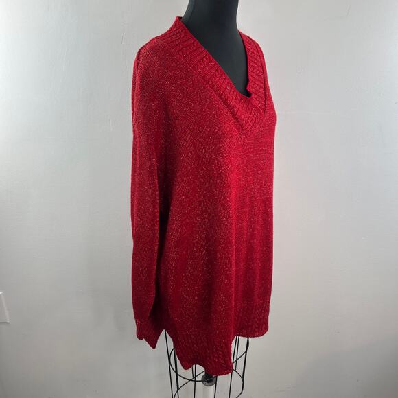 Vintage DVF Diane von Furstenberg Red Metallic Sweater V-Neck Pullover Size 3X - Picture 6 of 10